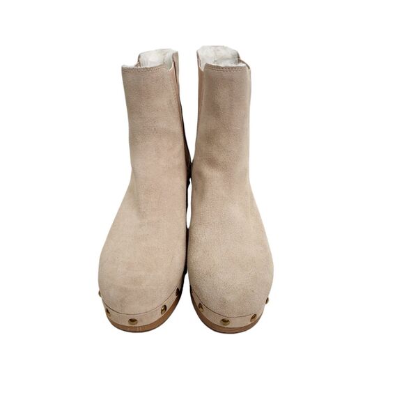 J. CREW Boots Womens 8 Bronze Clay Cream Suede Faux-fur Lined Chelsea Clog Cabin - Picture 3 of 7